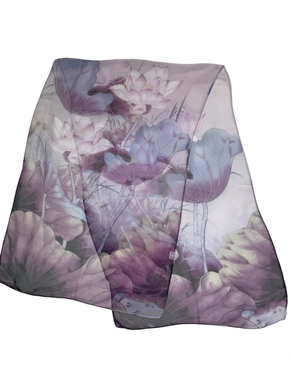 Chiffon Sheer Purple Floral Print Scarf Size 20 x 62
